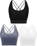 RUNNING GIRL 3Pack Women's Sports Bra Medium Support Sexy Crisscross Strappy Sports Bra with Removable Cups Padded Yoga Bra(3030 Black+Grey+White M)