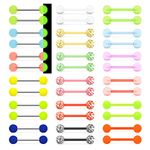 MixPiercing 36PCS Glow In Dark Plastic Nipple Tongue Bars Bioflex Acrylic Rubber Neon Glitter Clear Tongue Nipple Piercing Jewellery 16mm 14G Straight Barbell For Women Men Surgery