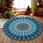 Resulzon Indian Mandala Hawaii Sunproof Round Beach Throw Tapestry Hippy Boho Gypsy Tablecloth Beach Shawl 60 Inches - Navy Blue