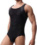 WMIERFI Men's Breathable Mesh Tank Top One Piece Wrestling Singlet Bodysuit Jumpsuit Leotard Briefs Underwear Large