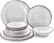 LEHAHA Vintage White Melamine Dinnerware set-12 Piece Lightweight Unbreakable Outdoor Camper Plates/Dishes and Bowls Set, Service for 4, Dishwasher Safe…