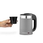 Navaris Compact Electric Travel Kettle - 0.5 L Travel Jug Kettle with Dual Walls and Boil Dry Protection - Small 1100W Grey Holiday Kettle w/ 2 Cups