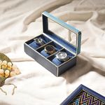 Pure Home + Living Teal 3 Compartment Faux Leather Watch Box, Holder with Glass Lid, Removable Velvet Cushion, 3 Slots, Watch Display, Teal