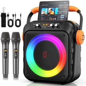 HWWR 120W Peak Karaoke Machine with 2 Wireless Microphones, TWS Bluetooth Party Speaker with Vocal Removal & Recording for Birthday Parties, Family Karaoke Nights, Backyard BBQs & Outdoor Parties