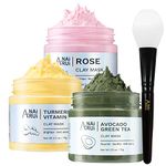 ANAiRUi Clay Mask Set for Skin Care - included Turmeric Vitamin C + Rose + Avocado Green Tea Face Mask - Deep Cleansing, Hydrating, and Nourishing - Reduces Acne and Pores, 210g