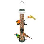 Metal Bird Feeder Tube Hanging Feeders Wild Bird Seed Feeder Heavy Duty Metal 6 Port Bird Feeders with Steel Hanger Weatherproof and Water Resistant Great for Attracting Birds (1 Pack-Green)