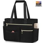 NEWHEY Tote Bag with Zipper 15.6 Inch Laptop Tote Bags for Women Large Travel Tote Bag with Compartments Waterproof Work Shoulder Bag Canvas Tote Bag for School Beach Teacher Womens Tote Purse Black