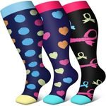 FEYHAY Plus Size Copper Compression Socks (3 Pairs) 20-30 mmHg Circulation Stocks is Best Athletic & Daily for Men & Women, 07 Colour Mixture, XX-Large