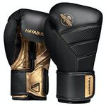 Hayabusa T3 Boxing Gloves for Men and Women Wrist and Knuckle Protection, Dual-X Hook and Loop Closure, Splinted Wrist Support, 5 Layer Foam Knuckle Padding - Black/Gold, 16 oz