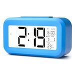 Sukee Plastic Digital Smart Operated Digital Clock | Small Clock For Kids | Alarm Table Clock With Automatic Sensor | Digital Alarm Clock Date & Temperature (Blue), 9 Centimeters, 18 CM