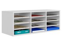 EasyPAG Wood Desktop 4 Tier 12 Compartments A4 Filing Tray Office Desk Tidy Mail Sorter File Holder Paper Organiser Magazine Storage Rack,White