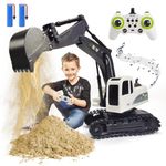 KNACKTOYZ RC Excavators Toys for Boys - 11 Channel Metal Shovel Remote Control Excavator with Music, 1:24 RC Construction Vehicles with 2 Batteries, for Kids Boys Girls Age 4-7 8-12 Year Old