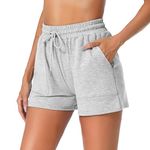 Irdcomps Women's Running Shorts Gym Cotton Sweat Sports Workout Cycling Athletic Lounge Summer Hiking High Waist with Pockets Grey，L