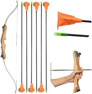 SHARROW 10-20lbs Archery Children Recurve Bow and Arrow Set 48" 54" Youth Practice Training Bow Wooden Riser with 6pcs Safe Suction Cup Arrows for Kids Gift（Bow+Arrow, 48inch 16lbs）