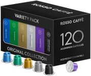 Rosso Caffè Variety Pack: 120 Coffee Pods, 6 Flavours, Nespresso Machine Compatible, Aluminium Capsules