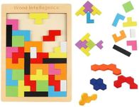 Wooden 40pc Puzzle Pattern Blocks Brain Teasers Game with Challenges, 3D Building Toy Wood Shape Jigsaw Puzzles Montessori STEM Educational Toys