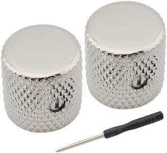 Musiclily Pro 1/4 Inch Steel Flat Top Universal Fitting Potentiometer Control Knob with Set Screw for Electric Guitar Bass, Nickel (Set of 2)