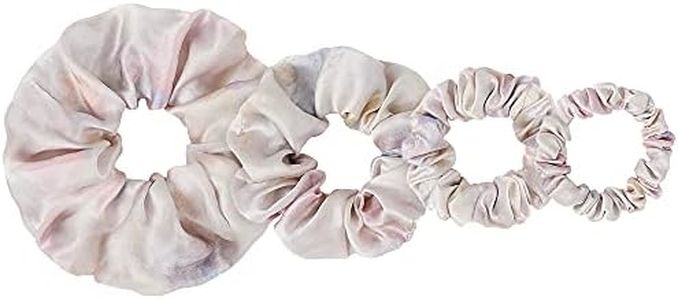 LilySilk 4Pc Silk Scrunchies Set Floral Print, Large & Skinny Set, for Womens & Girls Charmeuse Silk Scrunchy for Hair, 100 Silk Elastic Hair Ties, Pink-Purple Watercolor