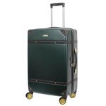 Rocklands London® Vintage Suitcase 4 Wheel Spinner TSA Approved Lock- PC Hard Shell Luggage Aluminium Handle (Dark Green, Medium (70x46.5x26cm))