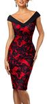 HOMEYEE Women's Elegant V Neck Sleeveless Vintage Rose Floral Cocktail Dress B425 (S, Red)