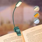 Gritin 16 LED Book Light, Reading Light 3 Eye-Protecting Modes Book Lamp (White/Amber/Mixed) - Stepless Dimming, Rechargeable, 4-Level Power Indicator, Flexible Clip on Book Light - Green
