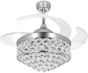 Reversible Retractable Ceiling Fans with LED Light and Remote Control, 42" Invisible Ceiling fan Chandelier with 4 Clear ABS Blade, Livingroom Fandelier Indoor Crystal Ceiling Light with Fans (Chrome)