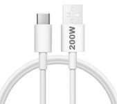 JGD Original 200W Flash USB Type C Mobile Data Charging Cable for Vivo V30/V29/V28/V27/V25/V23e/V23 pro/V21 5G/Iqoo Neo 9 pro/12 5G/Neo 7 pro/Z7/Z7S/Z6 Lite/11/Z6 44W/T2/Iqoo 9- White