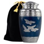 STONLIF Silver Dove Cremation Urn for Human Ashes Adult Male Female, Decorative Urns, Burial Urns, Funeral Urns for Men and Women - Large, Blue