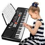 M SANMERSEN Piano for Kids with Microphone, Keyboard Piano for Beginners Electronic Keyboard 61 Keys with Dual Speakers/LED Display/AUX-in Jack/Music Stand Piano Toys for Boys Girls Ages 3-12