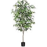 Fopamtri Artificial Ficus Plant 150cm Large Fake Plants Indoor with Natural Wood Trunk, Fake Potted Ficus Tree for Home Bedroom Office Balcony Garden Decorations (1 Pack)