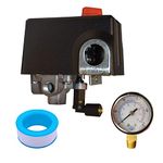 Yuncoold CW219300AV Pressure Switch For Campbell Hausfeld Air Compressor 120/155 PSI 26Amps With 0-200 psi Gauge