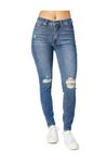 Judy Blue Women's Mid Rise Tummy Control Destroy Skinny Denim Jeans, 88798, Medium Blue, 15