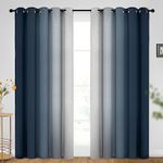 SimpleHome Ombre Room Darkening Curtains for Bedroom, Gradient Navy Blue to Grey White Light Blocking Thermal Insulated Grommet Window Curtains/Drapes for Living Room,2 Panels, 62x84 inches Length