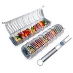 KABOB KING - Rolling Grill Baskets - Set of 2 w/ Detachable Handle - UPGRADED Stainless Steel Grill Barbeque Grill Accessories, Portable Grill Baskets for Outdoor Camping Tailgating Grilling for