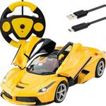 FAMOUS QUALITY Big Size Remote Controlled Sports Racer Car Toy for Kids with Openable Doors and LED Lights and Sound High Speed RC Car (Yellow)