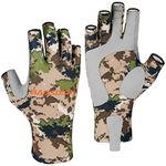 Bassdash ALTIMATE Fishing Gloves Sun Protection Fingerless Hunting UPF 50+ Men's Women's UV Gloves (ALTIMATE I - Highland, X-Large)