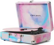 Vinyl Record Player Vintage 3-Speed Bluetooth Portable Suitcase Belt-Driven Turntable with Built-in Speakers, Treble & Bass Control, 33 45 78 RPM LP Player with AUX/RCA/Headphone Jack, Watercolor