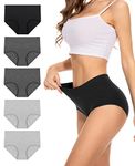 PULIOU Womens Knickers Ladies High Waisted Cotton Underwear Panties Briefs Full Back Coverage Comfy Stretchy Slight Tummy Contorl Multipack of 5