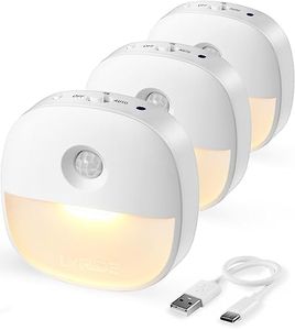Lyridz Motion Sensor Night Light, Rechargeable Night Light USB Type-C, Removable Magnetic Stick on Cupboard, Stair, Hallway, Bedroom(3 pack)
