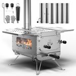 DEERFAMY Tent Stove, Portable Hot Tent Stove, Small Stainless Steel Camping Tent Stove with 6 Chimney Pipes for Outdoor Heating and Cooking