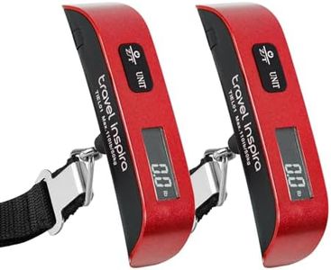 travel inspira Luggage Scale, Portable Digital Hanging Baggage Scale for Travel, Suitcase Weight Scale with Rubber Paint, 110 Pounds, Battery Included - Red 2 Pcs