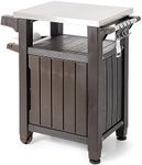 Keter Outdoor Grill Prep & Serving Cart, Stainless Steel Top, 68-Gal, Brown