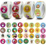 2000pcs Motivational Reward Stickers for Kids, 4 rolls 1 Inch Round Cartoon Animals Praise Stickers, Incentive Stickers, Teacher Supplies for Classroom, Potty Training Stickers, School Stickers