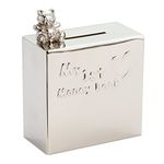 Elegance 80887 Nickel Plated Square My 1st Money Bank with Bear Silver, Multi Color