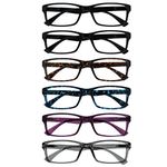 OPULIZE Pep Reading Glasses 6 Pack Classic Everyday Rectangular Frame Scratch Resistant Spring Hinges Black Brown Blue Purple Grey Mens Womens RRRRRR92-112357 +2.50