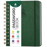 Clever Fox Password Book Spiral – Mini Internet Address & Password Organizer with Laminated Alphabetical Tabs – Small Password Keeper Journal – Hardcover, Pocket Size, 12x14.5cm (Dark Green)