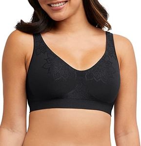 Bali Women's Wireless Bra, Comfort Revolution Seamless Bra, ComfortFlex Fit, Moisture-Wicking, Black Aztec, Small