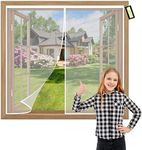 Adjustable DIY Magnetic Fly Screen Window 65x100cm White Magnetic Top to Bottom Seal Snaps Shuts Automatically for Balcony Living Room