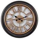 Kiera Grace Wall Clock, 18 Inch, Wendel Black & Antiqued Gold Wall Clocks Battery Operated, Rustic Vintage Roman Numeral Farmhouse Decor for Living Room, Kitchen, Bathroom