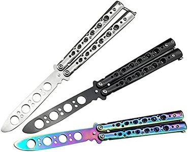 3 PACK Butterfly Knife Trainer with spanner, Butterfly Steel Trainer Knife Folding Knife for Practicing Flipping Tricks - no Offensive Blade Unsharpened Blade - for Beginner, Butterfly Knives Lover